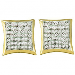 0.33 Carat (ctw) 10k Yellow Gold Round White Diamond Ladies Micro Pave Kite Shape Stud Earrings