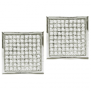 0.05 Carat (ctw) 10k White Gold Round Diamond Ladies Micro Pave Setting Square Shape Stud Earrings
