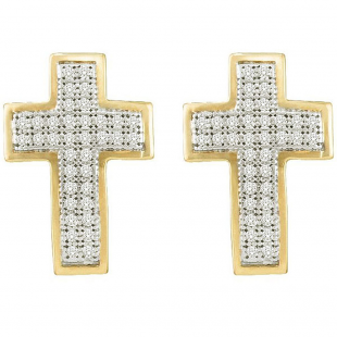0.20 Carat (ctw) 10k Yellow Gold White Diamond Ladies Micro Pave Cross Earrings
