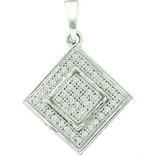 0.12 Carat (ctw) 10k White Gold Brilliant White Diamond Ladies Micro Pave Square Shape Pendant