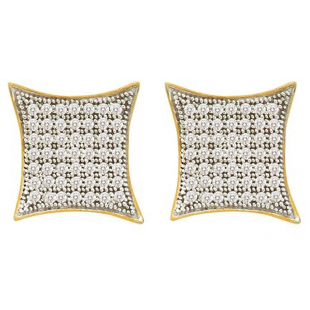 0.33 Carat (ctw) 10k Yellow Gold Round White Diamond Ladies Micro Pave Kite Shape Stud Earrings