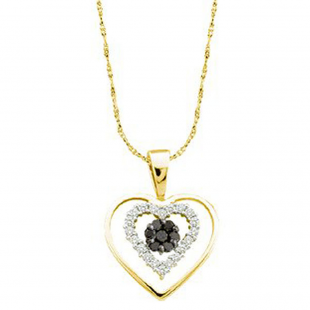 0.25 Carat (ctw) 10k Yellow Gold Black & White Diamond Ladies Cluster Heart Pendant