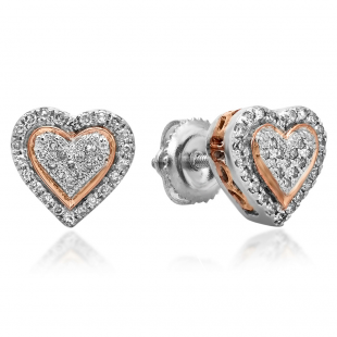 0.25 Carat (ctw) 10k White Gold Round White Diamond Ladies Two Tone Heart Shape Earrings