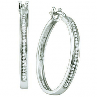 0.15 CT 10k White Gold Round Diamond Micro Pave Hoops Earrings