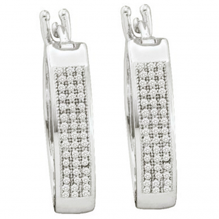 0.25 CT 10k White Gold Round Diamond Micro Pave Hoop Earrings
