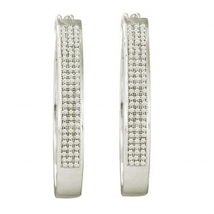 0.50 Carat (ctw) 10k White Gold Brilliant White Diamond Ladies Micro Pave Hoop Earrings