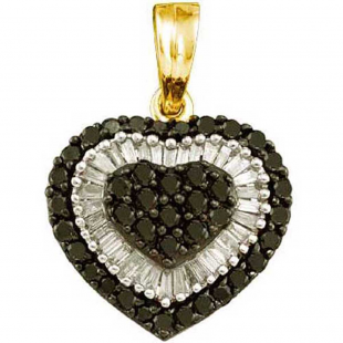 1.09 Carat (ctw) 14k Yellow Gold Black & White Diamond Ladies Heart Pendant