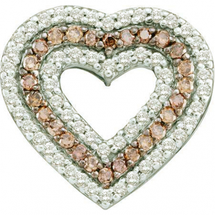 0.76 Carat (ctw) 14k White Gold Round Brown & White Diamond Ladies Heart Pendant