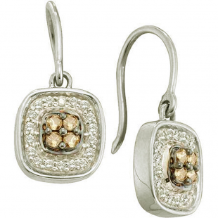 0.33 Carat (ctw) 14k White Gold Round Brown & White Diamond Ladies Drop Earrings