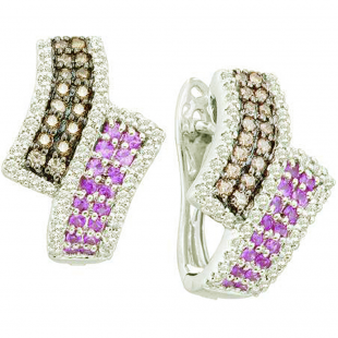 1.53 Carat (ctw) 14k White Gold Round White Brown & Pink Diamond Ladies Fashion Earrings