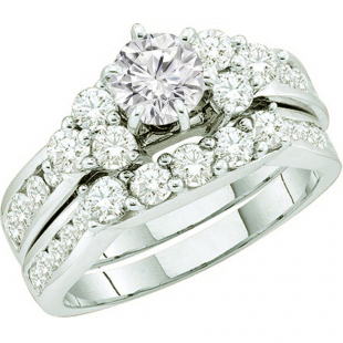 2.00 Carat (ctw) 14k White Gold Brilliant Round White Diamond Ladies Bridal Engagement Ring Set