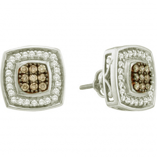 0.50 Carat (ctw) 14k White Gold Round Brown & White Diamond Ladies Fashion Earrings