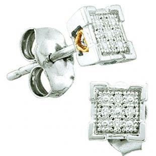 0.03 Carat (ctw) Sterling Silver Round Diamond Dice Shape Micro Pave Stud Earrings