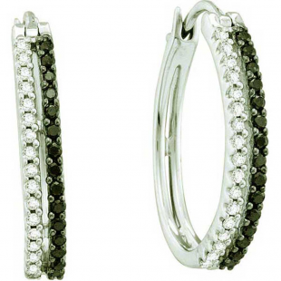 0.51 Carat (ctw) 14k White Gold Round Black & White Diamond Ladies Fashion Hoops Earrings
