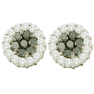0.76 Carat (ctw) 14k White Gold Round Black & White Diamond Ladies Cluster Flower Earrings