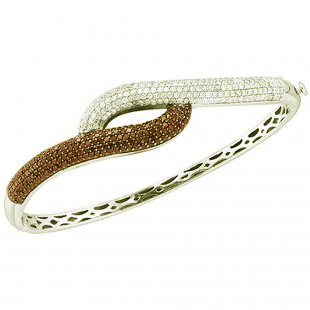 2.53 Carat (ctw) 14k White Gold Round White & Brown Diamond Ladies Fashion Bangle Bracelet