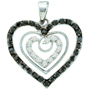 0.62 Carat (ctw) 14k White Gold Round Black & White Diamond Ladies Heart Pendant