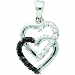 0.30 Carat (ctw) 14k White Gold Black & White Diamond Ladies Interlocking Heart Pendant