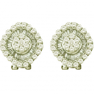1.54 Carat (ctw) 14k White Gold Round & Baguette White Diamond Ladies Flower Cluster Earrings