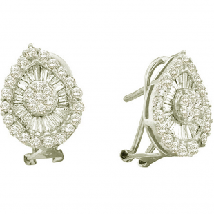 1.27 Carat (ctw) 14k White Gold Round & Baguette Cut White Diamond Ladies Cluster Flower Earrings
