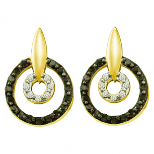 0.63 Carat (ctw) 14k Yellow Gold Round Black & White Diamond Ladies Fine Earrings