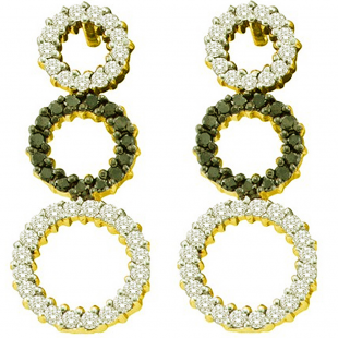 0.78 Carat (ctw) 14k Yellow Gold Round Black & White Diamond Ladies Dangling Drop Fashion Earrings