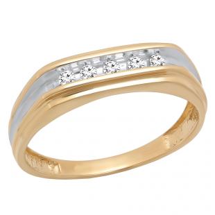 1/8 CT 10K Two Tone Gold Round Cut White Diamond Men's Channel Set 5 Stone Anniversary Wedding Band