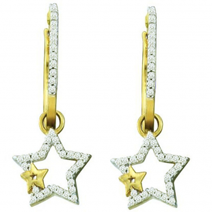 0.25 Carat (ctw) 10k Yellow Gold Brilliant White Diamond Ladies Star Shape Dangling Drop Earrings
