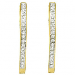 0.10 Carat (ctw) 10k Yellow Gold White Diamond Ladies Micro Pave Hoop Earrings