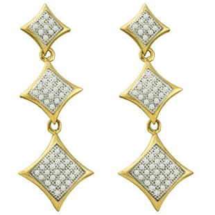 0.30 Carat (ctw) 10k Yellow Gold Round Diamond Ladies Kite Shape Dangling Drop Earrings