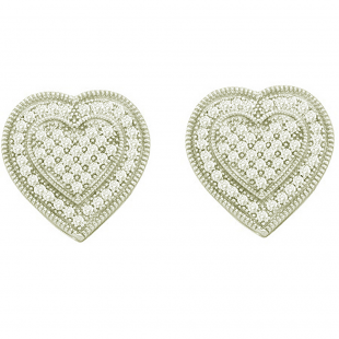 0.33 Carat (ctw) 10k White Gold Round White Diamond Ladies Micro Pave Heart Shape Stud Earrings