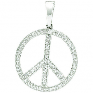 0.10 Carat (ctw) 10k White Gold Brilliant White Diamond Ladies Peace Pendant