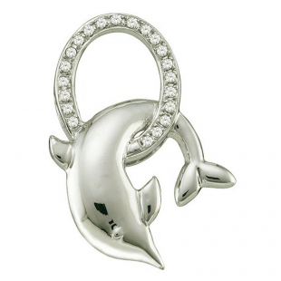 0.08 Carat (ctw) 10k White Gold Brilliant White Diamond Ladies Dolphin Pendant