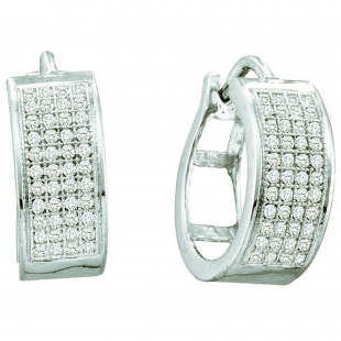 0.25 Carat (ctw) Sterling Silver Brilliant White Diamond Ladies Micro Pave Hoop Earrings