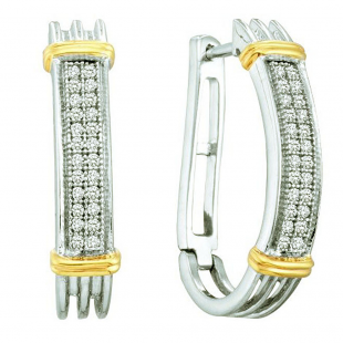0.15 Carat (ctw) Sterling Silver Round Diamond Ladies Micro Pave Hoop Earrings