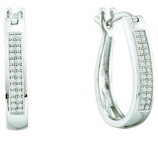 0.15 Carat (ctw) Sterling Silver Round Diamond Ladies Micro Pave Hoop Earrings
