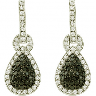 1.80 Carat (ctw) 10k White Gold Round White & Black Diamond Ladies Fashion Dangling Earrings