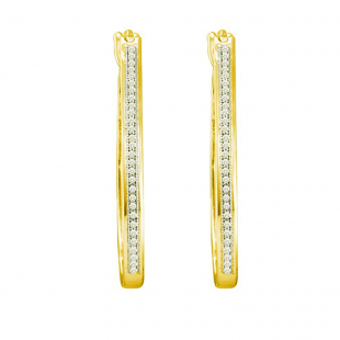 0.15 CT 10k Yellow Gold Round Diamond Micro Pave Hoop Earrings