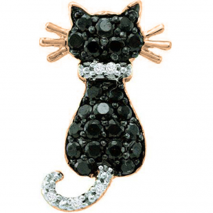 0.33 Carat (ctw) 10k Rose Gold Round Black & White Diamond Ladies Cat Pendant