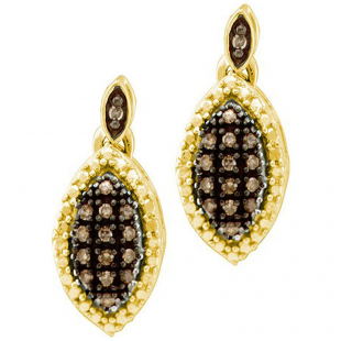 0.30 Carat (ctw) 10k Yellow Gold Round Brown Diamond Ladies Drop Earrings