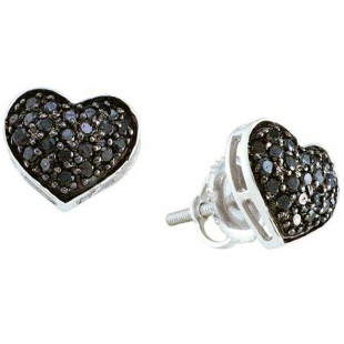 0.41 Carat (ctw) 10k White Gold Black Diamond Ladies Heart Shape Stud Earrings
