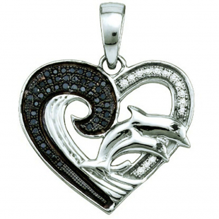 0.17 Carat (ctw) Sterling Silver Black & White Diamond Ladies Heart Pendant