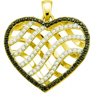 1.02 Carat (ctw) 10k Yellow Gold Round Black & White Diamond Ladies Heart Pendant