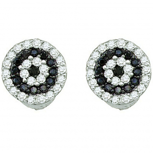 0.26 Carat (ctw) 10k White Gold Round Black & White Diamond Ladies Cluster Stud Earrings