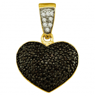 0.55 Carat (ctw) 10k Yellow Gold Black & White Diamond Ladies Heart Pendant
