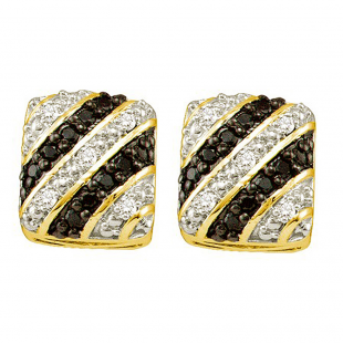 0.27 Carat (ctw) 10k Yellow Gold Round Black & White Diamond Ladies Fine Earrings