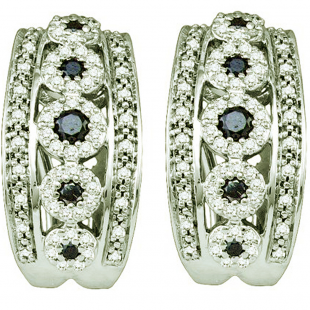 0.75 Carat (ctw) 10k White Gold Round White & Black Diamond Ladies Fashion Hoop Earrings