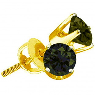 1.00 Carat (ctw) 14k Yellow Gold Round Black Diamond Ladies Stud Earrings