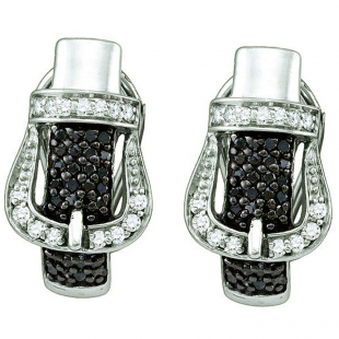 0.61 Carat (ctw) Sterling Silver Black & White Diamond Ladies Micro Pave Earrings