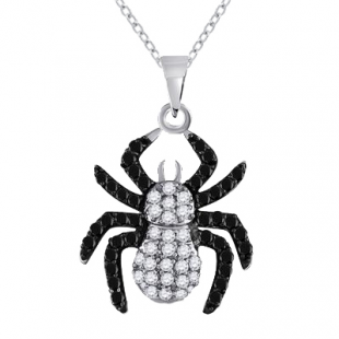 0.70 Carat (ctw) Round Black & White Diamond Unisex Gothic Spider Pendant 3/4 CT, Sterling Silver
